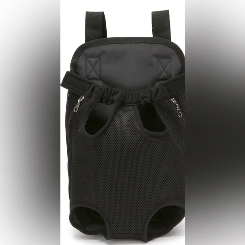 Pet front and back black small pet backpack/carrier XL for small pets.